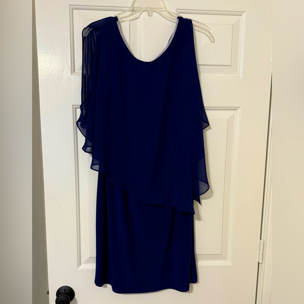 MSK medium blue dress chiffon with crystal trim